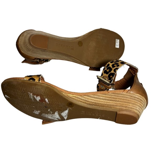 Like New SPERRY Lynnbrook Leather Animal Print Ankle Strap Sandals Size … - Picture 2 of 8
